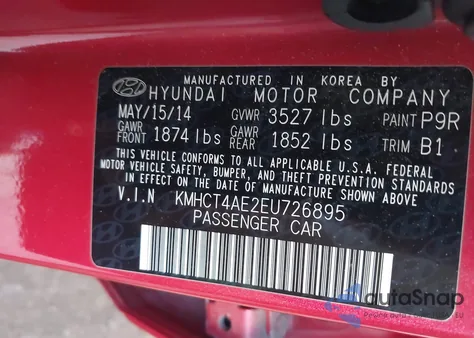 2014 Hyundai Accent Gls из США, поврежденный, VIN KMHCT4AE2EU726895